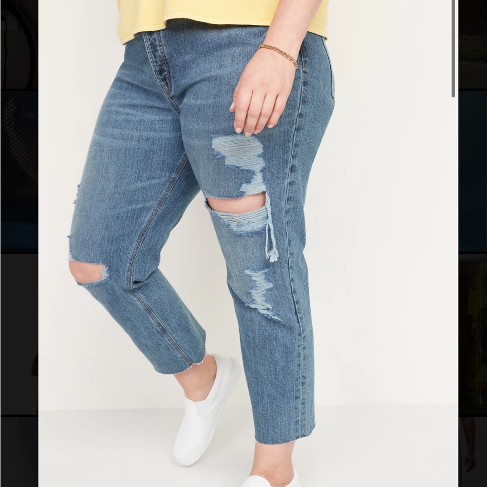 Old Navy High-Waisted Slouchy Straight Cropped Ripped Jeans